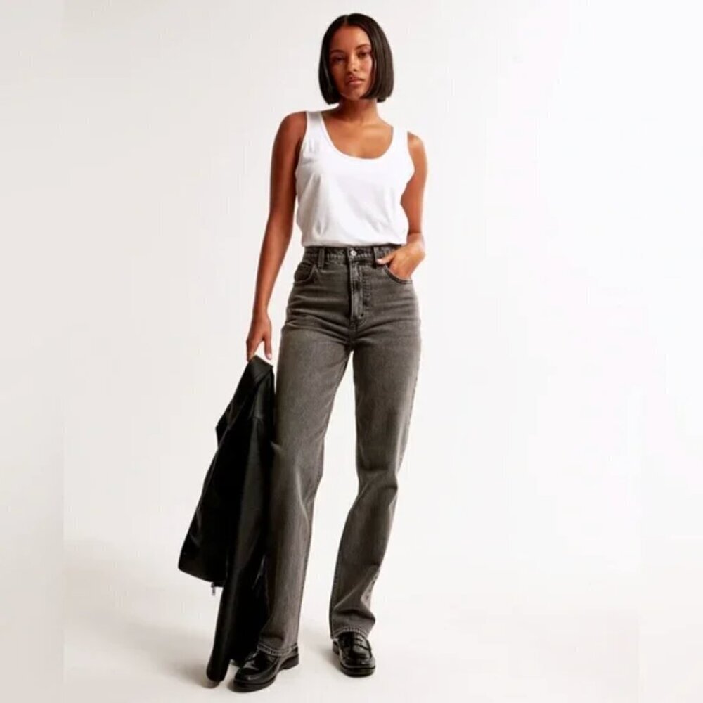 Abercrombie & Fitch The 90s Straight Ultra High Rise Jeans Faded Black Size 25